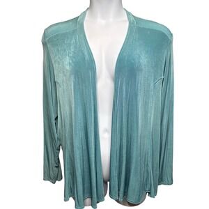 UNITS‎ WOMAN Teal Blue Liquid Knit Open Front Cardigan 2X Slinky Draped Stretch